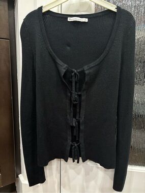 Abercrombie & Fitch Black Ribbed Tie-Front Long Sleeve Top